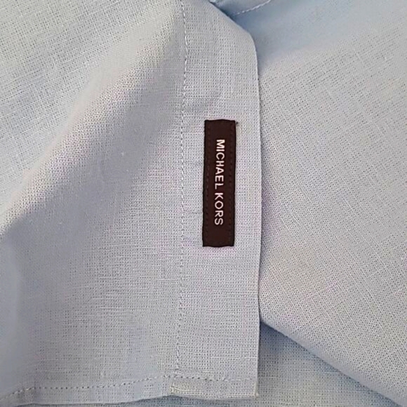 Michael Kors Linen Cotton Blue Button Down Shirt Mens Medium Tailored Fit Preppy - Picture 9 of 12